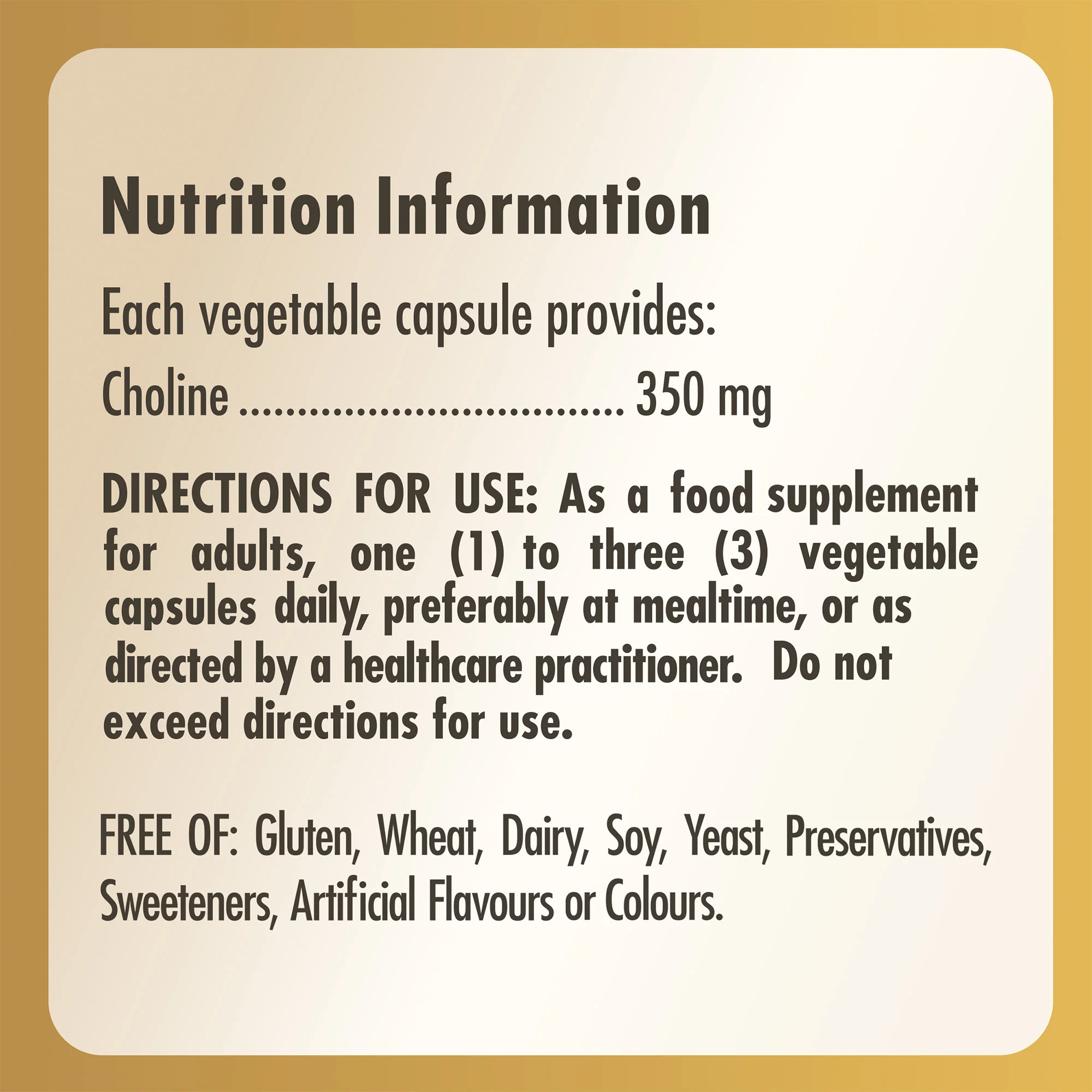 Choline 350 mg Vegetable Capsules - Pack of 100 - Image 6