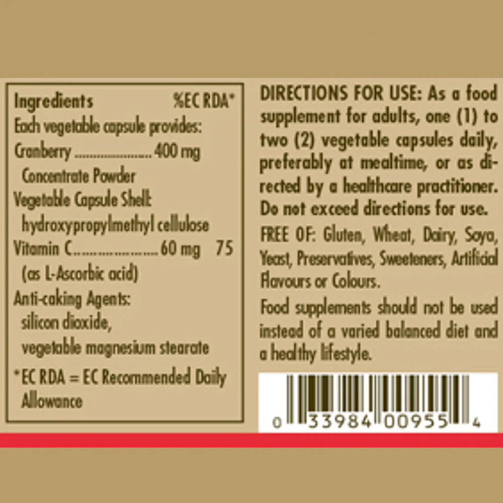Natural Cranberry with Vitamin C Vegetable Capsules - Pack of 60 - Image 6