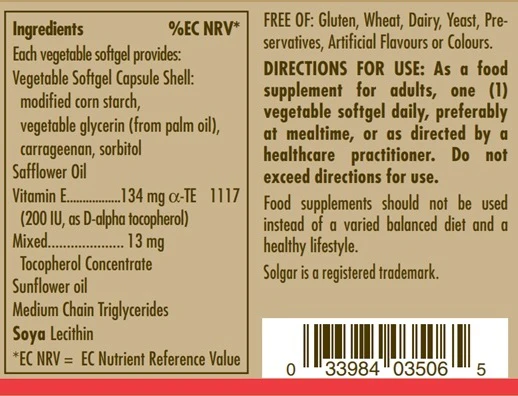 Natural Source Vitamin E 134 mg (200 IU) Vegetable Softgels - Image 3