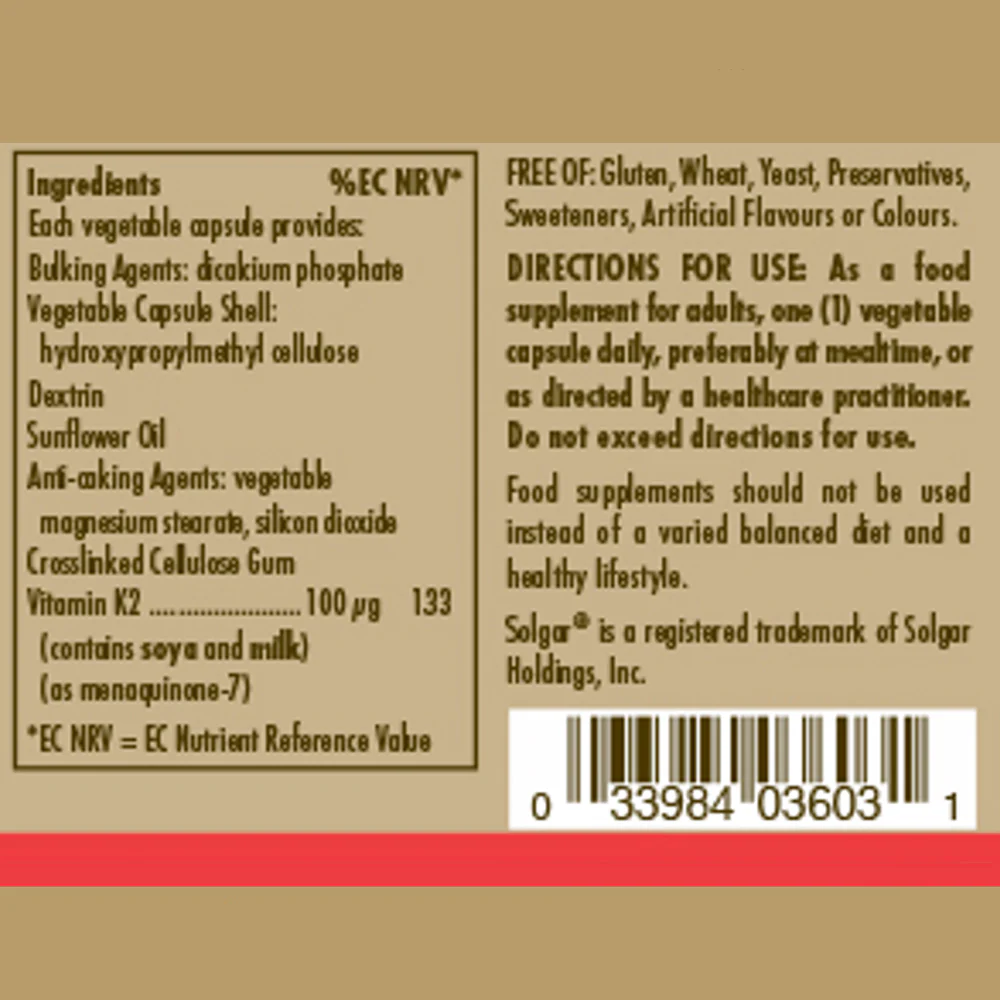 Natural Vitamin K2 (MK-7) 100 mcg Vegetable Capsules - Pack of 50 - Image 6