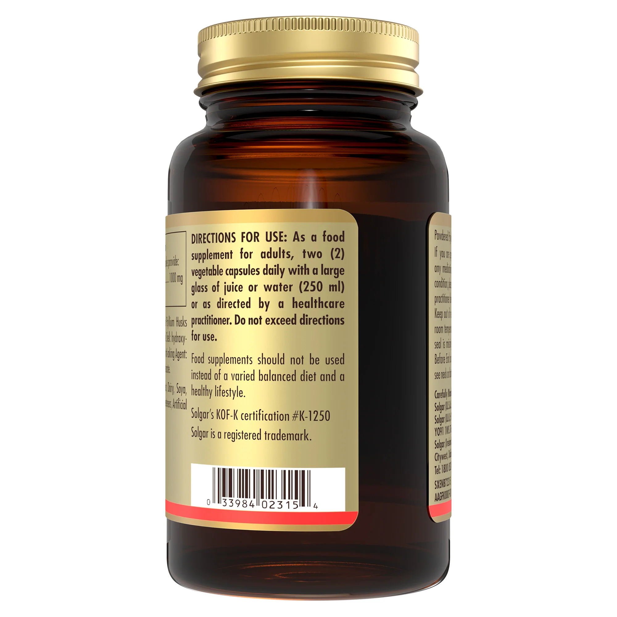 Psyllium Husks Fibre 500 mg Vegetable Capsules - Pack of 200 - Image 3