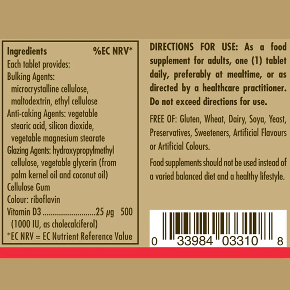 Vitamin D3 (Cholecalciferol) 1000 IU (25 mcg) Tablets - Image 3