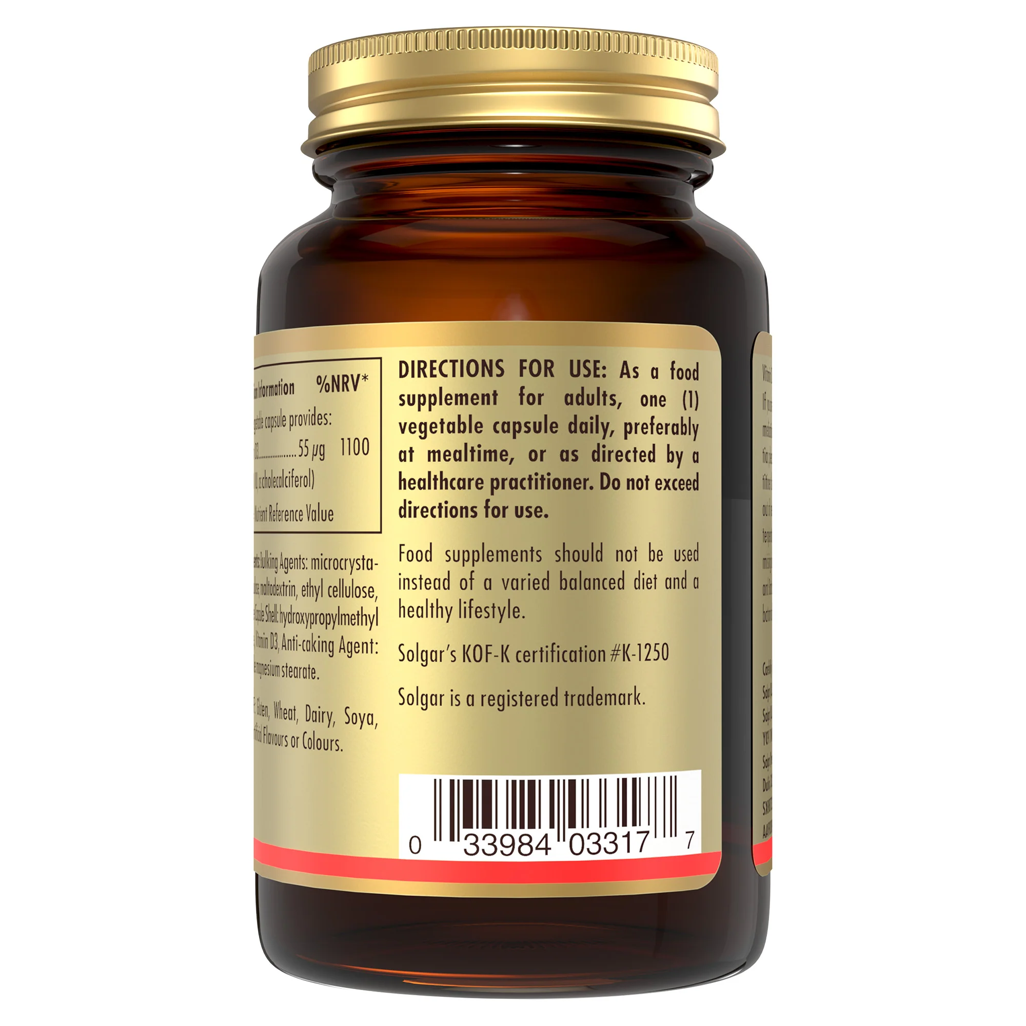 Vitamin D3 (Cholecalciferol) 2200 IU (55 mcg) Vegetable Capsules - Image 3